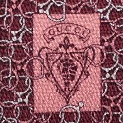 Pre Owned Gucci Bordeaux Pink Interlocking Horsebit Printed Silk Tie