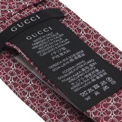 Pre Owned Gucci Bordeaux Pink Interlocking Horsebit Printed Silk Tie