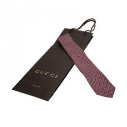 Pre Owned Gucci Bordeaux Pink Interlocking Horsebit Printed Silk Tie
