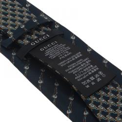 مملوكة مسبقًا ربطة عنق غوتشي حرير أزرق كحلي مطبوع