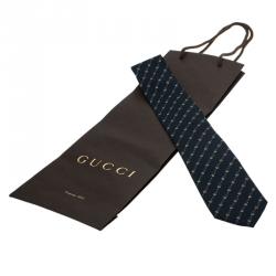 مملوكة مسبقًا ربطة عنق غوتشي حرير أزرق كحلي مطبوع
