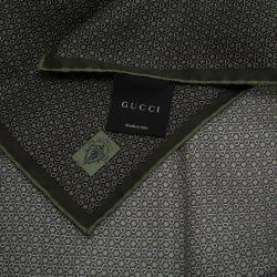 Gucci Green Floral Print Silk Pocket Square