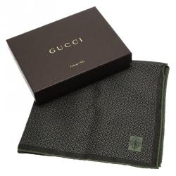 Gucci Green Floral Print Silk Pocket Square