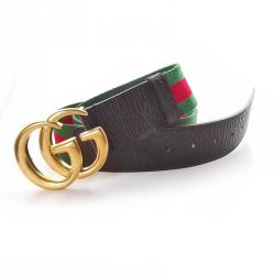 Gucci Brown Leather Web Double G Buckle Belt 105CM Gucci