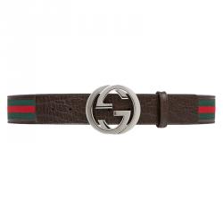مملوكة مسبقًا Gucci Black Leather and Web Detail Interlocking GG Buckle Belt 100CM