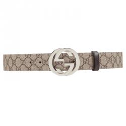 مملوكة مسبقًا Gucci Brown GG Supreme Canvas Interlocking GG Buckle Belt 85CM