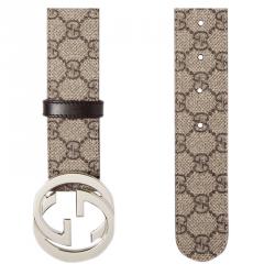 مملوكة مسبقًا Gucci Brown GG Supreme Canvas Interlocking GG Buckle Belt 85CM