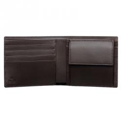 Gucci Brown GG Supreme Canvas and Leather Web Detail Coin Pouch Bi-Fold Wallet