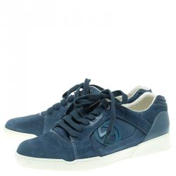 Pre Owned حذاء رياضي غوتشي سويدي أزرق فاتح GG متداخلة برباط مقاس 45