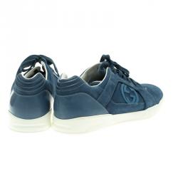 Pre Owned حذاء رياضي غوتشي سويدي أزرق فاتح GG متداخلة برباط مقاس 45