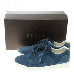 Pre Owned حذاء رياضي غوتشي سويدي أزرق فاتح GG متداخلة برباط مقاس 45