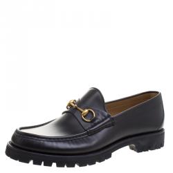 Gucci Black Leather Horsebit Loafers Size 46