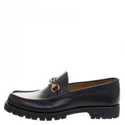 Gucci Black Leather Horsebit Loafers Size 46