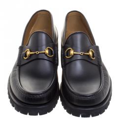 Gucci Black Leather Horsebit Loafers Size 46