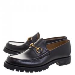 Gucci Black Leather Horsebit Loafers Size 46