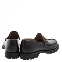 Gucci Black Leather Horsebit Loafers Size 46