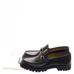 Gucci Black Leather Horsebit Loafers Size 46