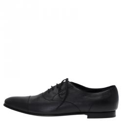 Pre Owned Gucci Black Leather Lace Up Oxfords Size 44.5