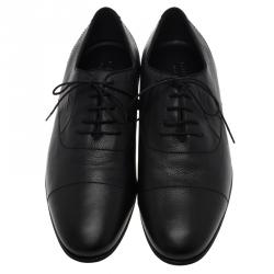 Pre Owned Gucci Black Leather Lace Up Oxfords Size 44.5