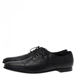 Pre Owned Gucci Black Leather Lace Up Oxfords Size 44.5