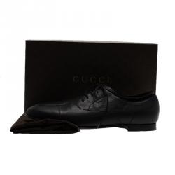 Pre Owned Gucci Black Leather Lace Up Oxfords Size 44.5