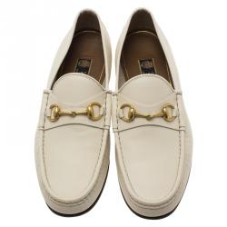 Gucci White Leather 1953 Horsebit Loafers Size 44