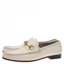 Gucci White Leather 1953 Horsebit Loafers Size 44