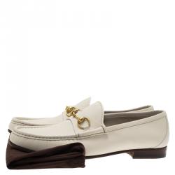 Gucci White Leather 1953 Horsebit Loafers Size 44