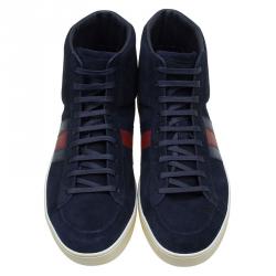Gucci Navy Blue Suede Web Detail High Top Sneakers Size 43.5