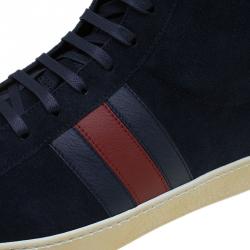 Gucci Navy Blue Suede Web Detail High Top Sneakers Size 43.5