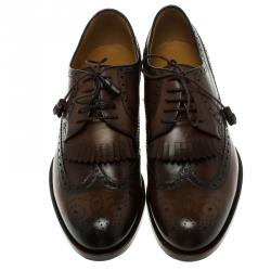 Gucci Brown Brogue Leather Fringe Derby Size 44