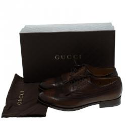 Gucci Brown Brogue Leather Fringe Derby Size 44