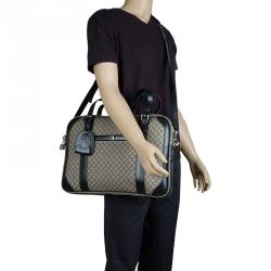 Gucci Black/Beige Diamante Canvas Briefcase Bag