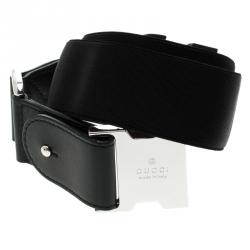 Pre Owned حزام غوتشي استك مطاط وجلد أسود 85 سم