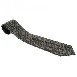 Pre Owned Gucci Brown Monogrammed Silk Tie