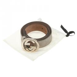 Pre Owned حزام غوتشي جلد غوتشيسيما بيج إبزيم GG متشابكة 95 سم