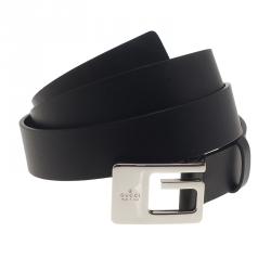 مملوكة مسبقًا Gucci Black Leather G Buckle Belt 100CM