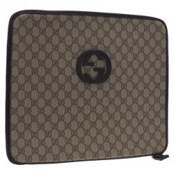 Pre Owned Gucci Brown Guccissima Canvas and Leather Interlocking GG Logo Laptop Case 