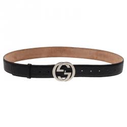 مملوكة مسبقًا حزام غوتشي غوتشيسيما جلد أسود إبزيم G متشابكة 105سم