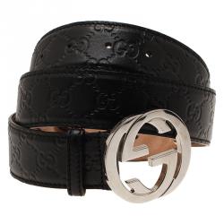مملوكة مسبقًا حزام غوتشي غوتشيسيما جلد أسود إبزيم G متشابكة 105سم