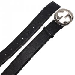 مملوكة مسبقًا حزام غوتشي غوتشيسيما جلد أسود إبزيم G متشابكة 105سم