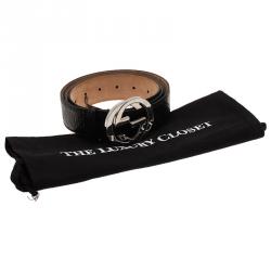 مملوكة مسبقًا حزام غوتشي غوتشيسيما جلد أسود إبزيم G متشابكة 105سم