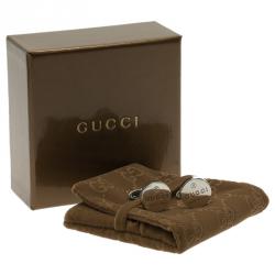 Pre Owned Gucci Silver Stainless Steel Classic Cufflinks