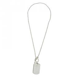 Gucci Crest Engraved Sterling Silver Dog Tag Necklace