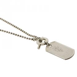 Gucci Crest Engraved Sterling Silver Dog Tag Necklace