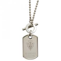 Gucci Crest Engraved Sterling Silver Dog Tag Necklace