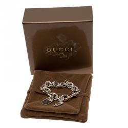 Gucci Dog Tag Silver Chain Bracelet
