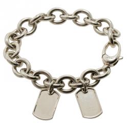Pre Owned Gucci Dog Tag Silver Chain Bracelet