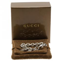 Pre Owned Gucci Dog Tag Silver Chain Bracelet