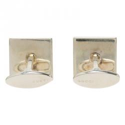 Pre Owned Gucci Silver Stainless Steel Classic Cufflinks